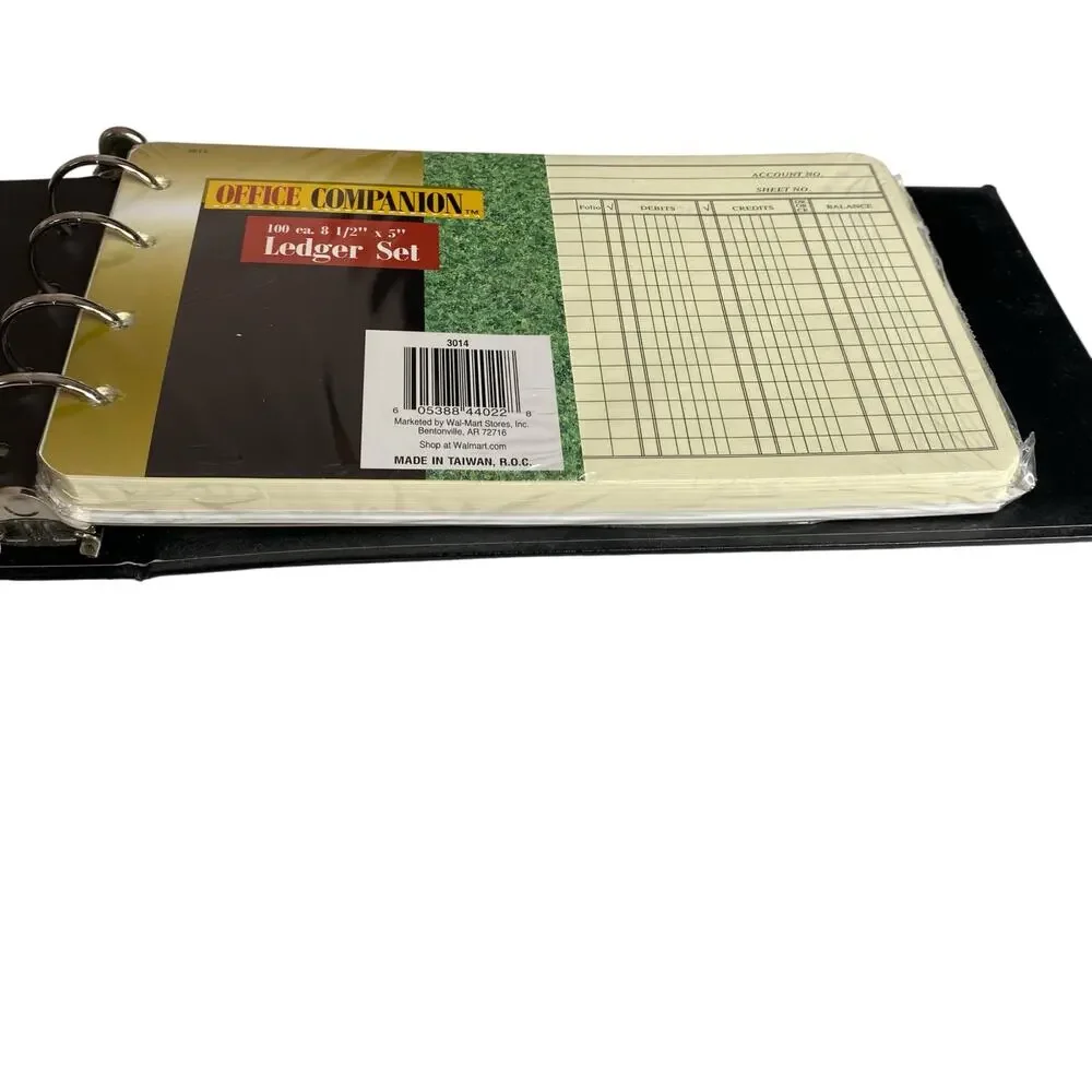 Vtg Office Companion 4-Ring Accounting Ledger Black A-Z Index Ledger Sheet NOS